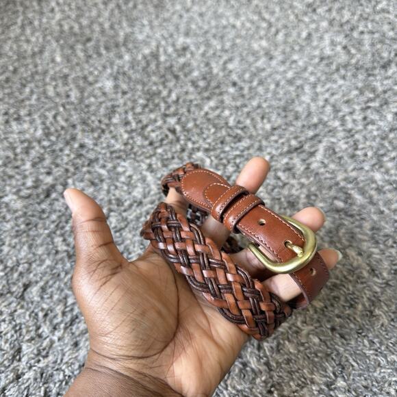 Coach 28" Glove Tanned Leather Belt British Tan Brass Buckle Weaved Excellent - Picture 6 of 7